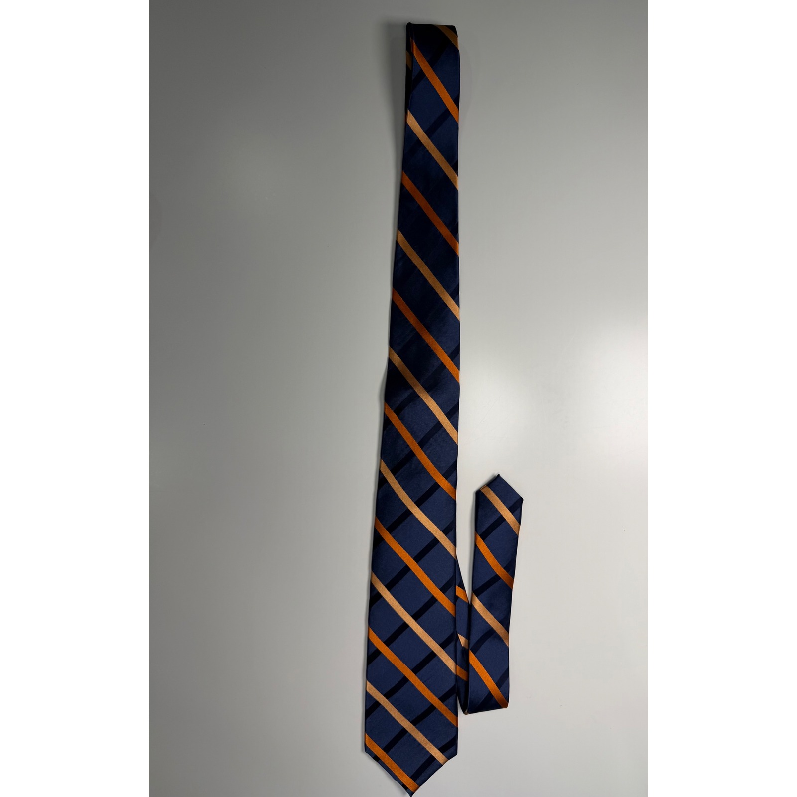 Corsini Sevenfold Collection Mens Silk Tie Navy Blue Orange Diagonal Stripe